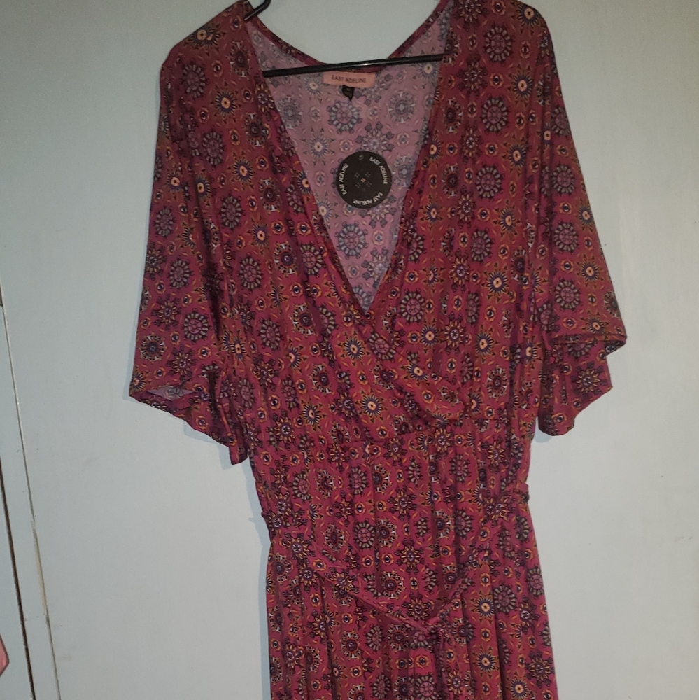 East Adeline High Low Faux Wrap Pattern Dress NWT